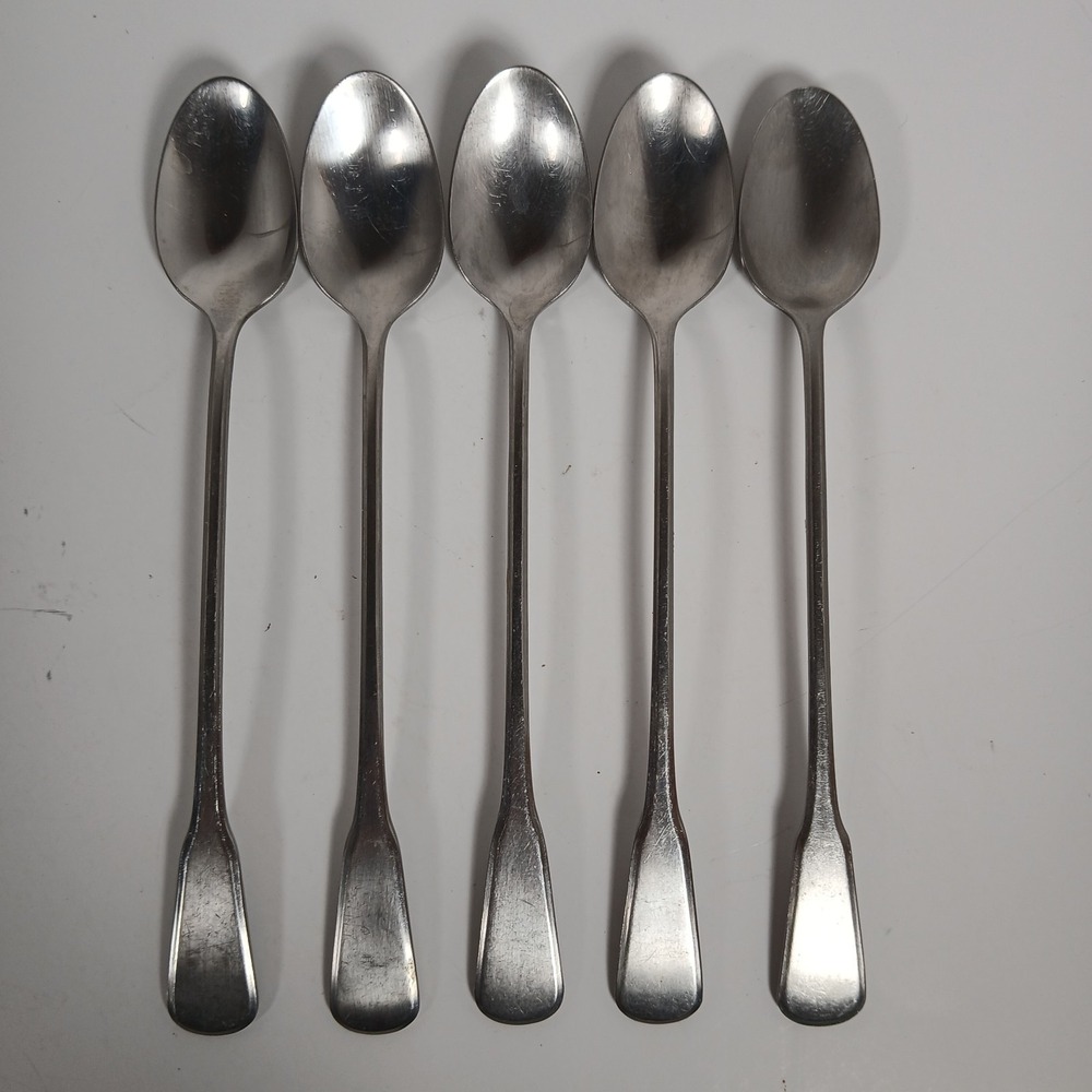 5 Oneida Independence Iced Tea Spoons Deluxe Stainless Satin Silverware
